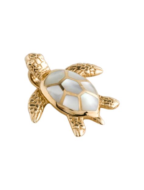 Kabana 14k Mother Of Pearl Sea Turtle Pendant 14k Yellow Gold Pendant Necklace Necklaces