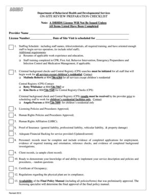 Dbhds Licensing Checklist Fill Online Printable Fillable Blank