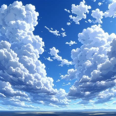 Premium Photo | Anime cloudscape with a few small clouds and a large cloud in the foreground