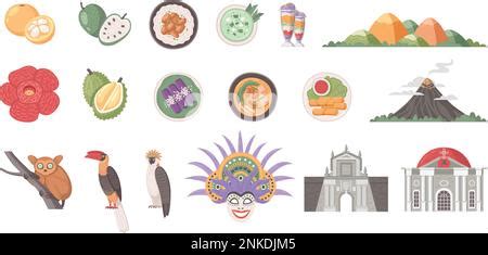 Philippines Icons Set Cartoon Vector Bohol Tarsier Landmark Culture