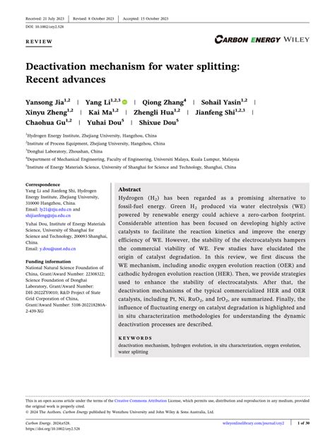 Pdf Deactivation Mechanism For Water Splitting Recent Advances