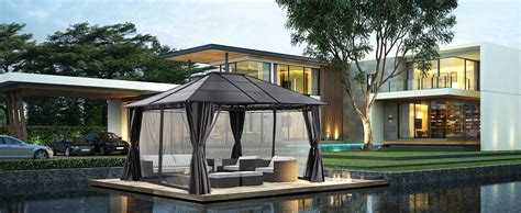 Mastercanopy Garden Aluminium Gazebo Hardtop Roof Canopy With Mosquito