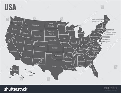 Usa Map Divided Into Regions Labels Stock Illustration 1470076418