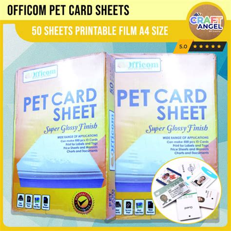 Officom PET Card Sheets 50 SHEETS Printable Film A4 Size 50 Sets