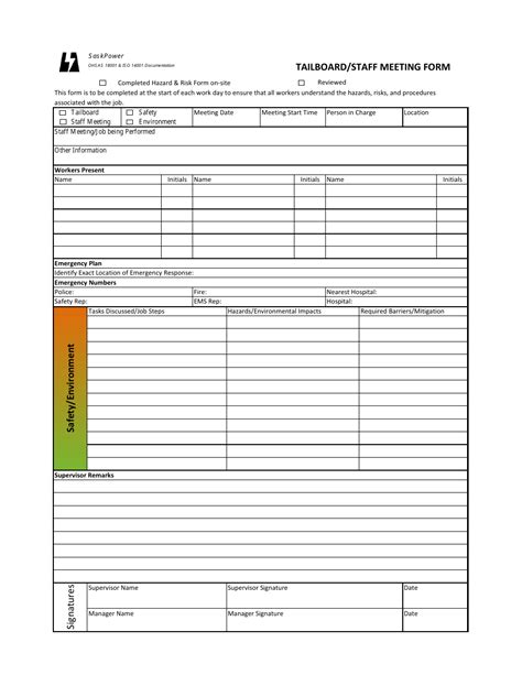 Tailboard Staff Meeting Form Saskpower Fill Out Sign Online And