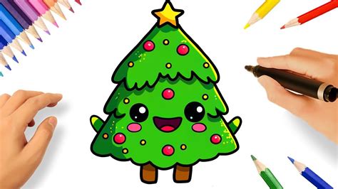 HOW TO DRAW A CHRISTMAS TREE KAWAII YouTube