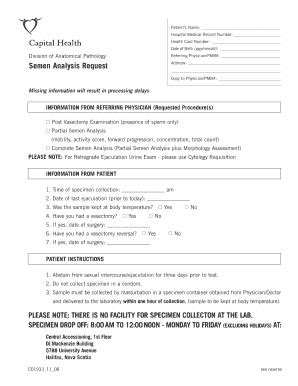 Fillable Online Cdha Nshealth Semen Analysis Request Form Cytopathology