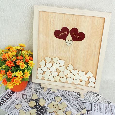 Personalized Wedding Guest Book Wooden Hearts Wedding Guestbook Alternatives Custom Drop Top ...