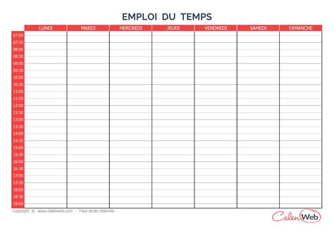 Modele Emploi Du Temps Semaine Gratuit Document Online