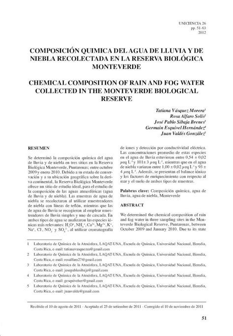 PDF ComPoSICIÓN qUImICA dEl AgUA dE llUVIA y dE NIEblA ácido