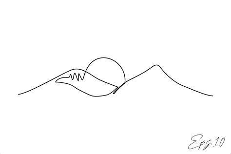 continuous line art drawing of mountain landscape 43180531 Vector Art ...