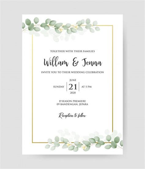 An Elegant Wedding Card With Eucalyptus Leaves