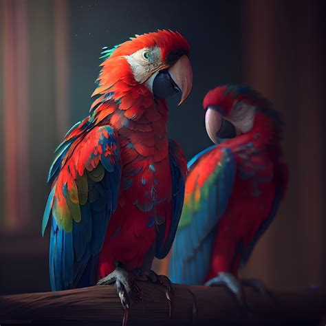 Loros guacamayos rojos y azules sentados en una rama de árbol Foto