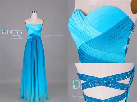 Unique Ombre Blue Sweetheart Beading Open Back Long Prom Dress Wedding