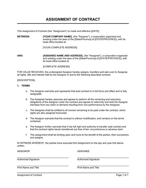 Assignment Of Contract Template By Business In A Box™