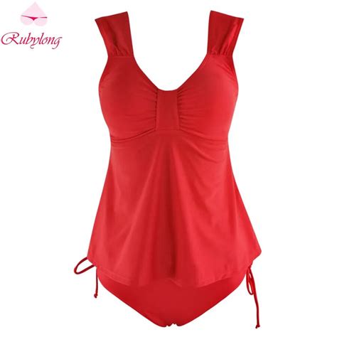 Rubylong 2017 Classic Red Swimsuit Bandage Tankinis Women Retro Two