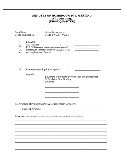 Minutes Of Hrpta Meeting Template Pdf Educational Organizations