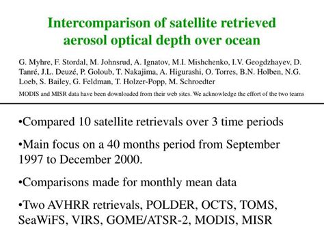 Ppt Intercomparison Of Satellite Retrieved Aerosol Optical Depth Over