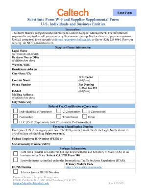 Fillable Online Procurement Caltech Substitute Form W 9 Request For