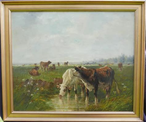 Tableau De Vaches Paysage Bord De Rivi Re Huile Toile De La Fin Du