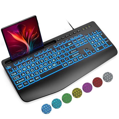 SABLUTE Large Print Backlit Keyboard, Wired USB Lighted Computer Keyboards with 7-Color & 4 ...