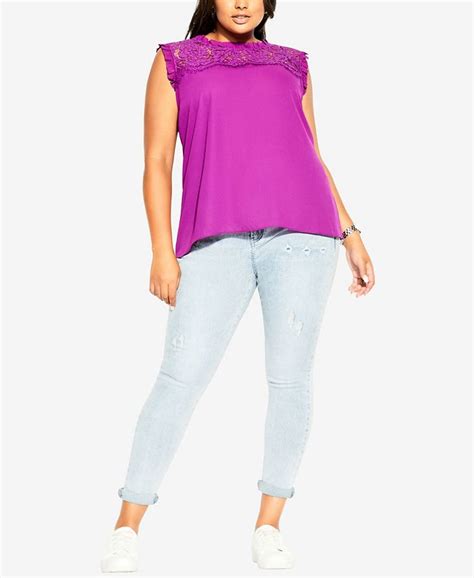 City Chic Trendy Plus Size Lace Yoke Top Macy S