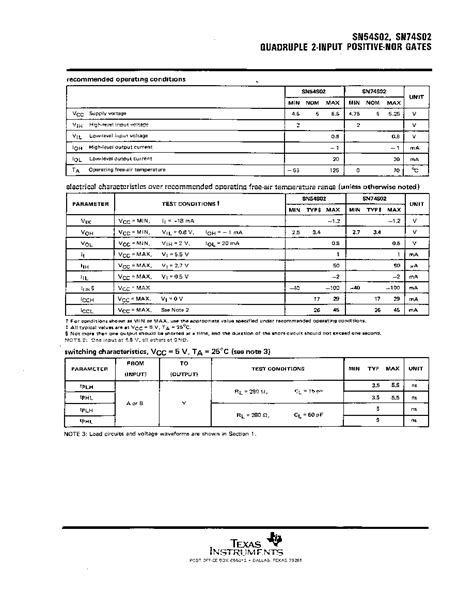 Sn Ls Datasheet Pages Ti Quadruple Input Positive Nor Gates