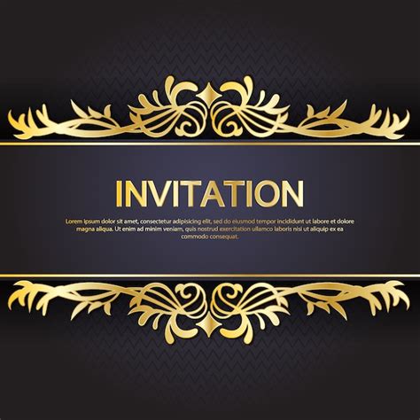 Plantilla De Invitación Negra Y Dorada Vector Premium