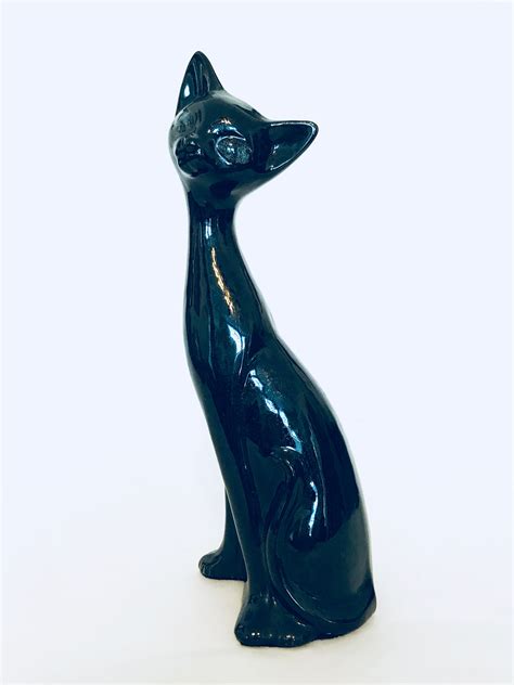 Black Cat Figurine 1960s Ceramic Cat Mid Century Modern Retro Home Decor Kitsch 60s Pussy