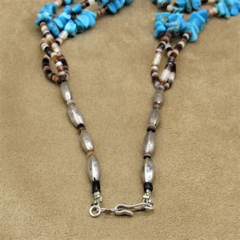 Vintage Three Strand Turquoise Heishi And Sterling Si Gem