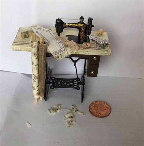 1 12th Scale Handmade Miniature Doll House Dressmakers Dressed Sewing Machine Table By