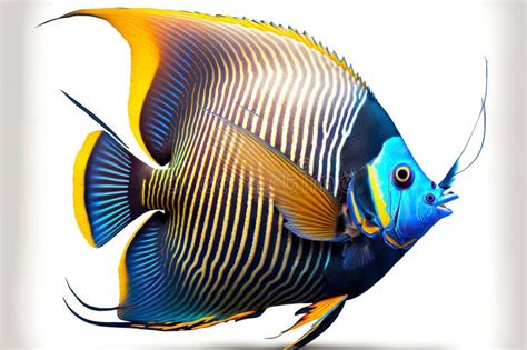 Striped Blue Yellow Fish Tropical Fish Isolated On White Background