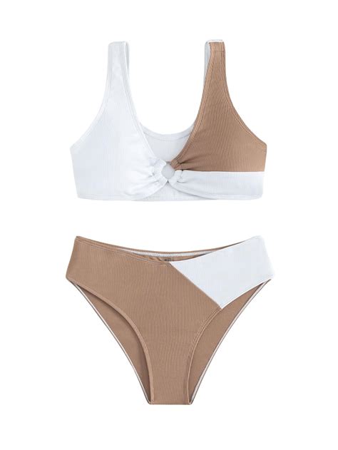 SweatyRocks Girl S Two Piece Color Block Swimsuit V Neck Ribbed Bikini Set Bathing Suit