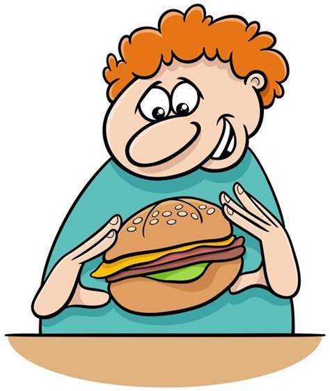 Premium Vector Cartoon Man Character Eating A Cheeseburger