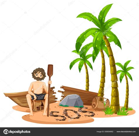 Man Deserted Island Isolated Illustration Stock Vector By