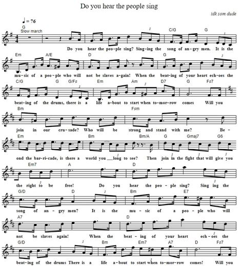 Do You Hear The People Sing Lyrics Easy Guitar Chords + Sheet Music - Irish folk songs