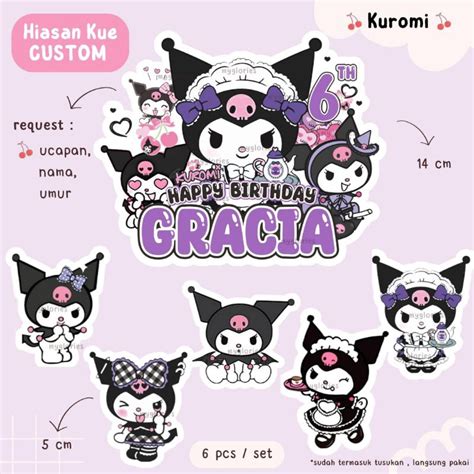 Jual Custom Nama Umur Topper Cake Custom Tema Kuromi Dekorasi