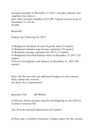 Sheet Answer Budgeted Statement Of Cost Of Goods Sold Comfort F Docx