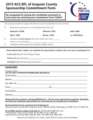 Fillable Online Relay Acsevents Sponsorship Commitment Form