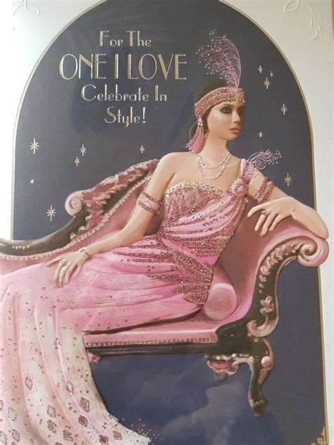 Art Deco 1920s Flapper Lady Glittered Birthday Card Uk