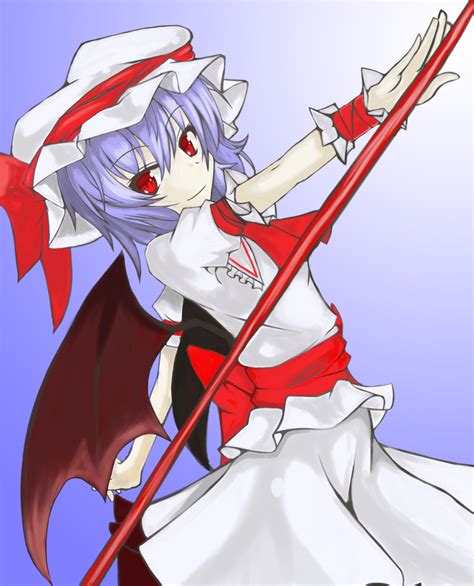 Safebooru Ascot Bat Wings Blue Hair Hat Hatsuka Exsilver Red Eyes