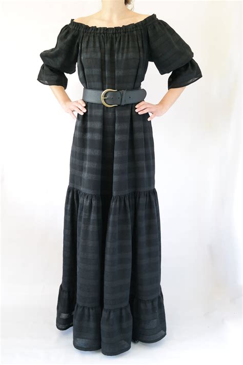 Abito Nero Lungo Con Spalle Nude Vestito Da Donna Lungo Abito Nero Da Donna Maxi Abito In Cotone