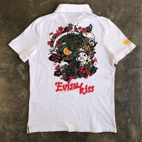 Polo Shirt Evisu Kiss Full Print Fesyen Pria Pakaian Atasan Di