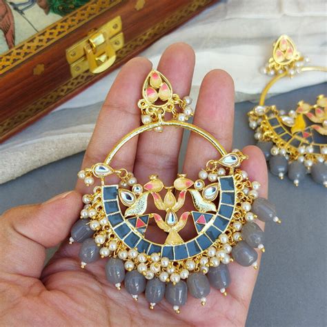 Grey Pearl Meenakari Earring Fashioncrab