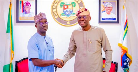 Pictorial Sanwo Olu Hosts Edo Governor Elect Okpebholo At Lagos House