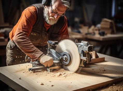 Premium Ai Image A Working Carpenter In A Workshop Using A Circular