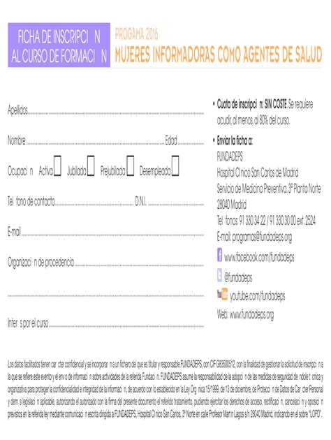 Fillable Online Fundadeps Ficha De Inscripcin Al Curso De Formacin