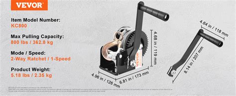 Vevor Treuil Manuel Capacit De Traction Kg Treuil De Remorque De