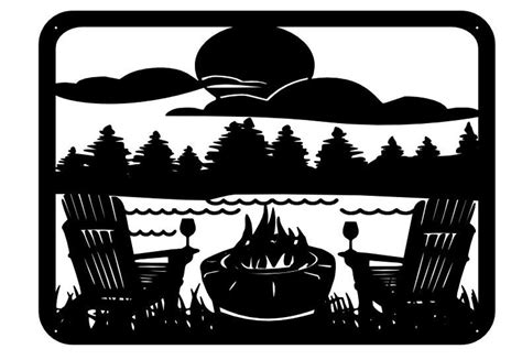 Lake Campfire Chairs Forest Wine Scene Dxf Svg Files Only Plasma Laser