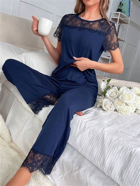 Contrast Lace Pj Set Shein Usa